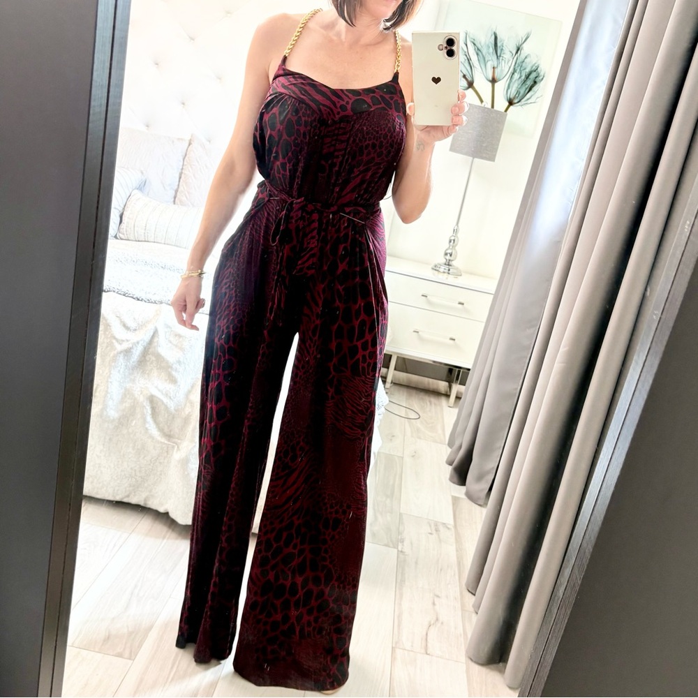 NWT Michael Kors Burgundy Jumpsuit with Gold Straps